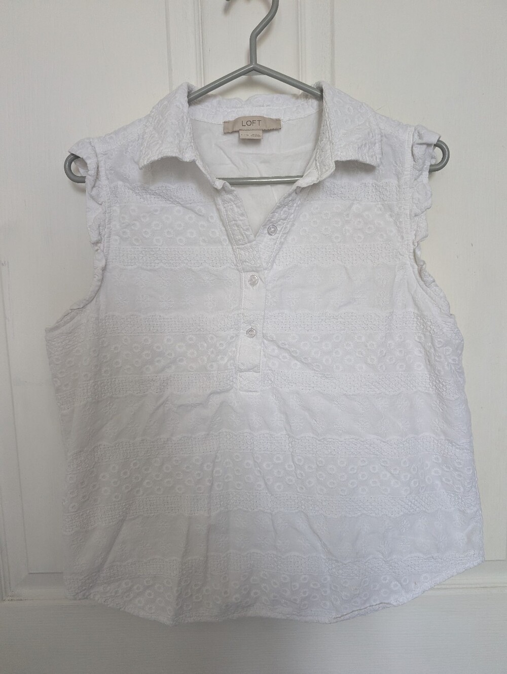 LOFT White Sleeveless Eyelet Polo Top